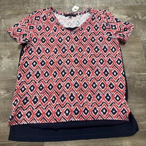 Jones New York Red White & Blue Short Sleeve Shirt Size Medium